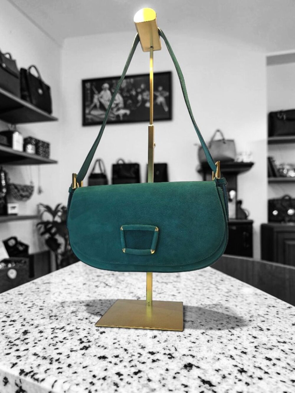 Beautiful Emerald Green Suede Shoulder Bag by St. John